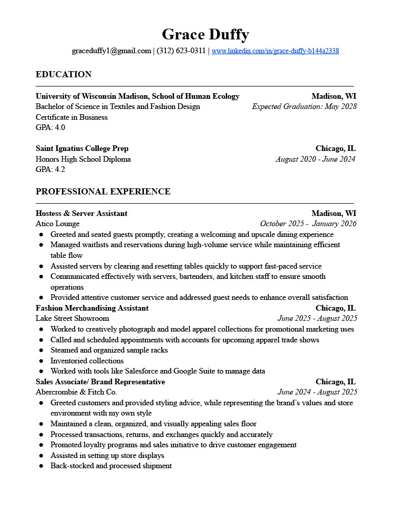 Grace Duffy Resume Page 1